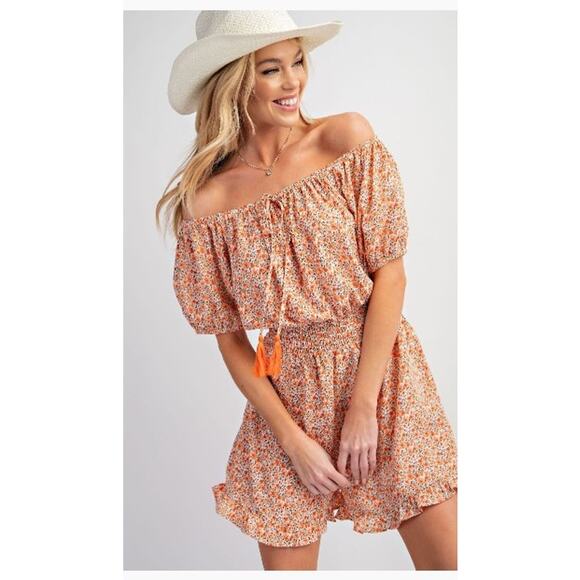 Easel EB50359 Large Printed Wool Ruffle Romper - Orange Blossom - Picture 3 of 3